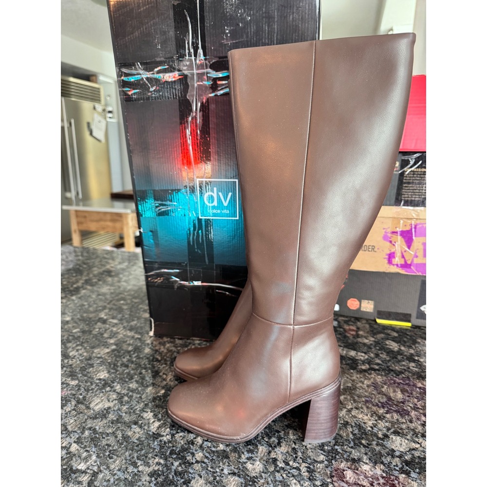 DV Dolce Vita Flappe Dark Brown Knee High‎ Block Heel Square Toe Boots Womens 7M